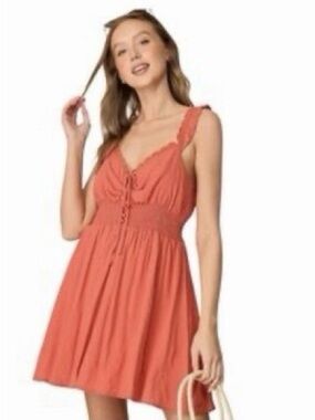 NWT Lumiere Coral Tie-Front Mini Dress